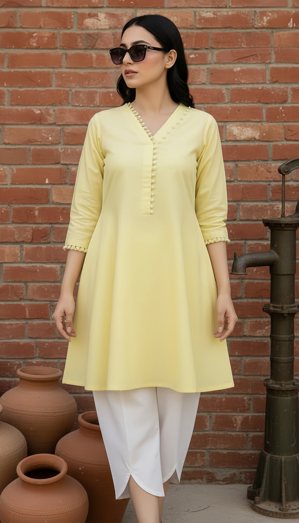 Solid 2Pc Suit Yellow-White