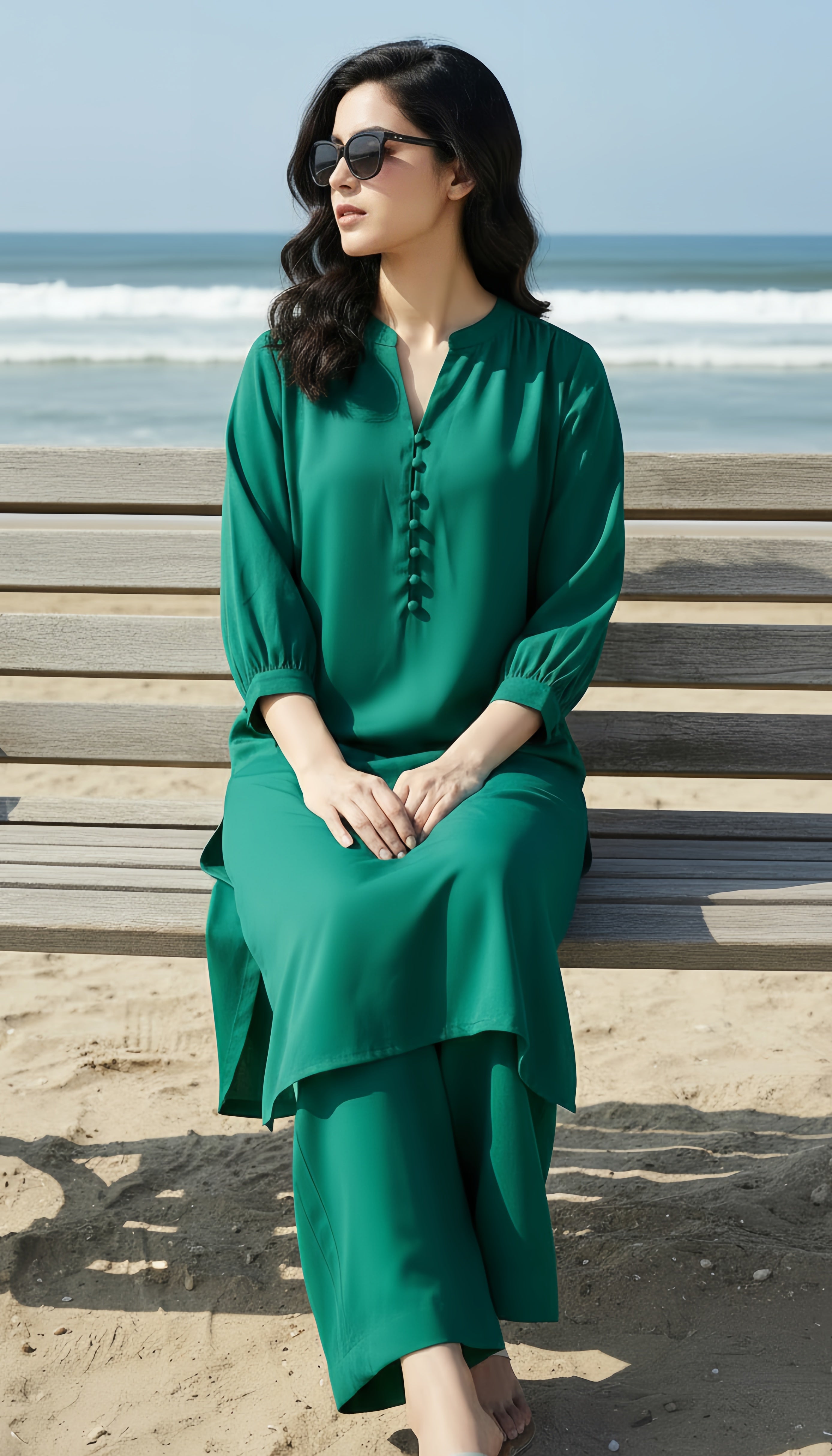 Solid 2Pc Suit Teal Green