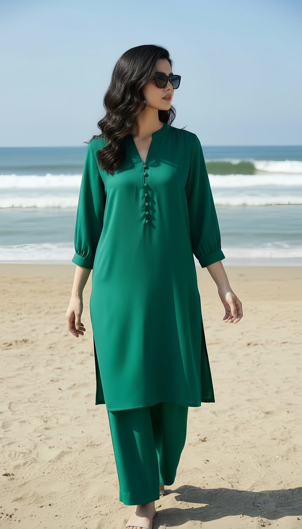 Solid 2Pc Suit Teal Green