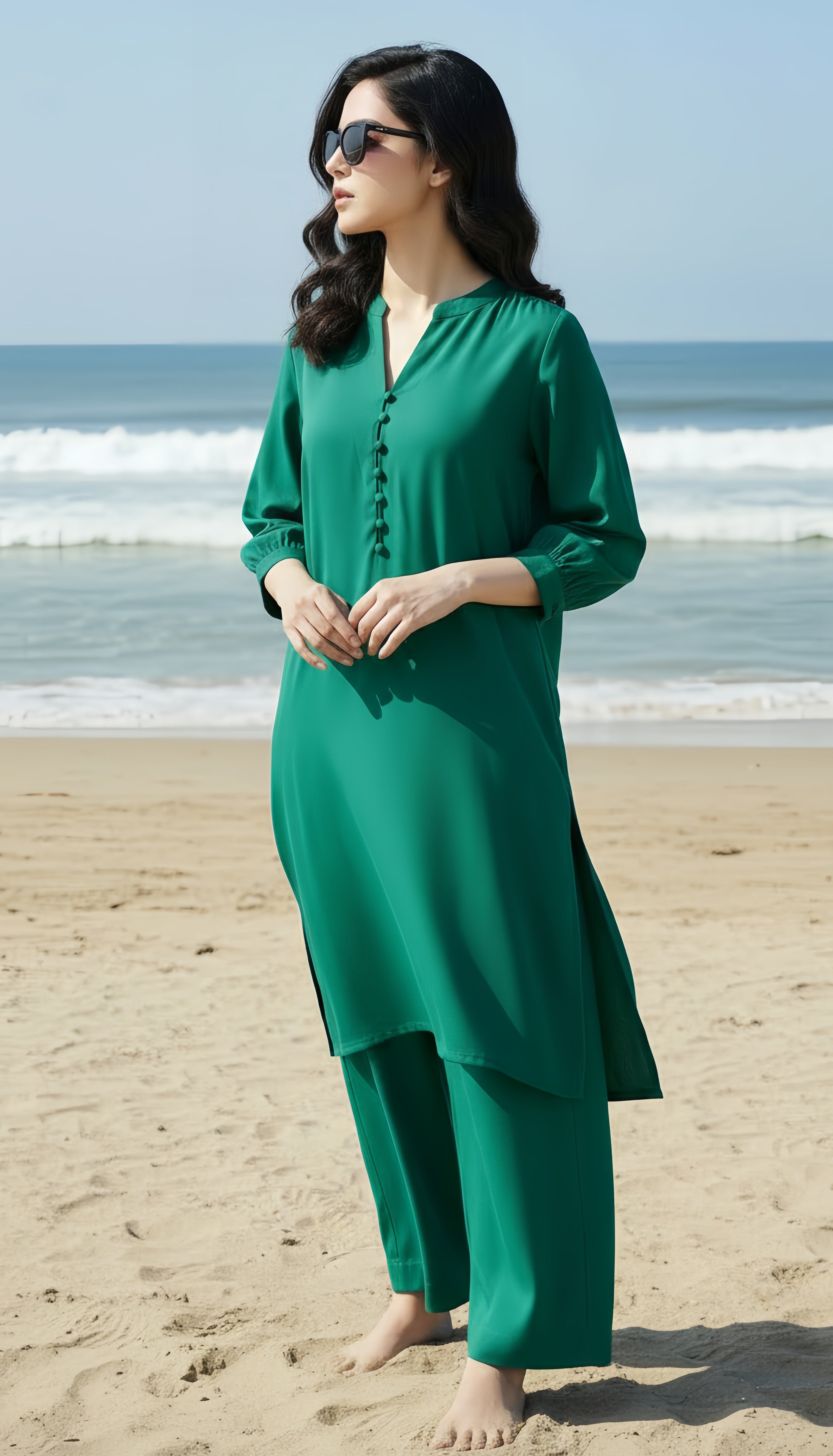 Solid 2Pc Suit Teal Green