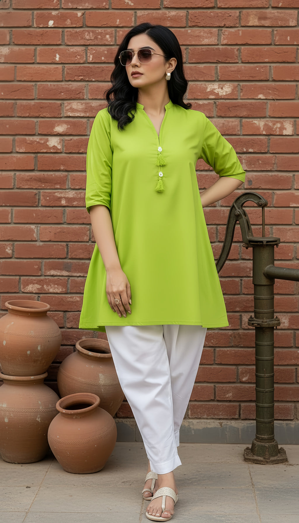 Solid 2Pc Suit Limegreen-White