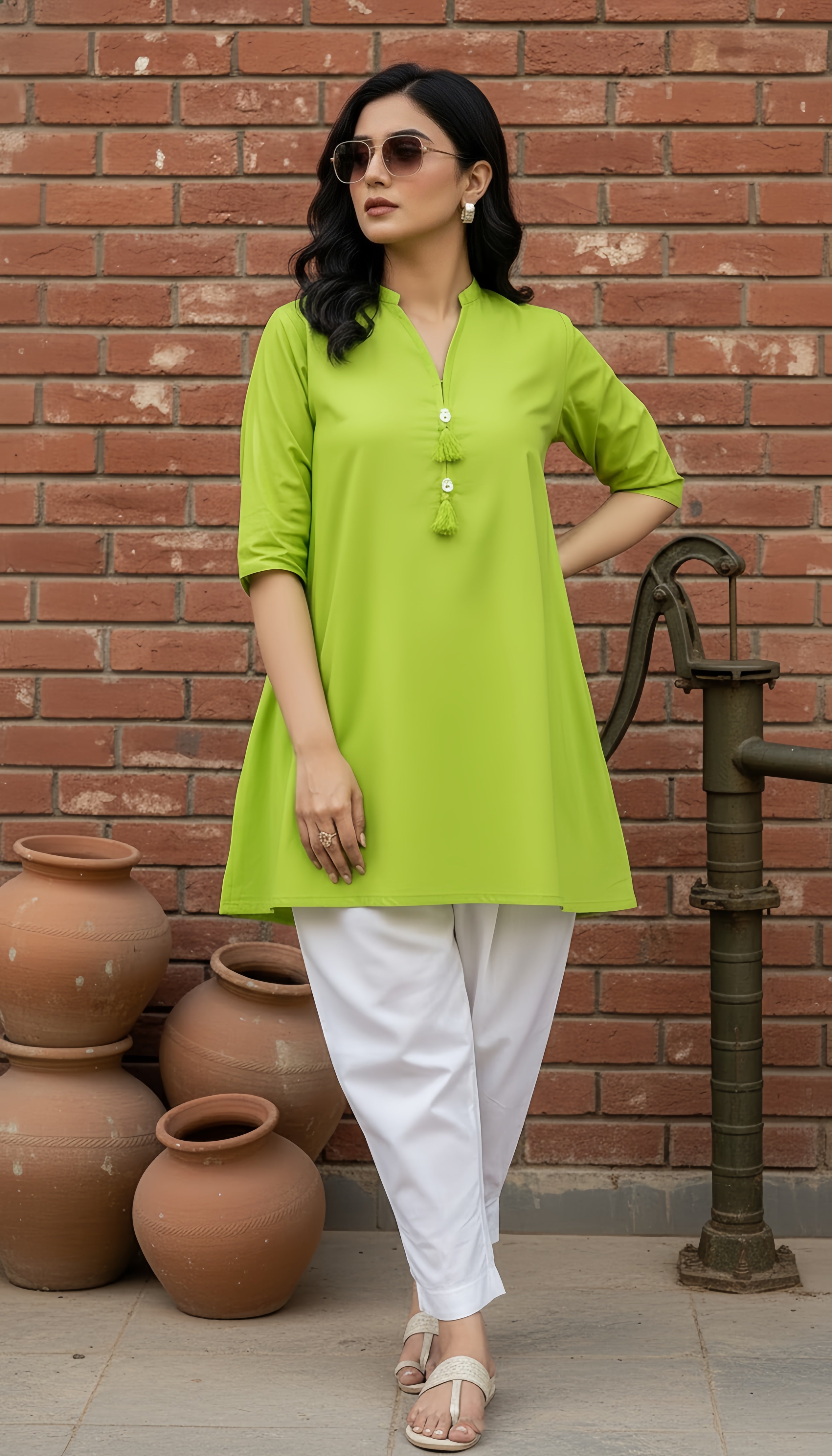 Solid 2Pc Suit Limegreen-White