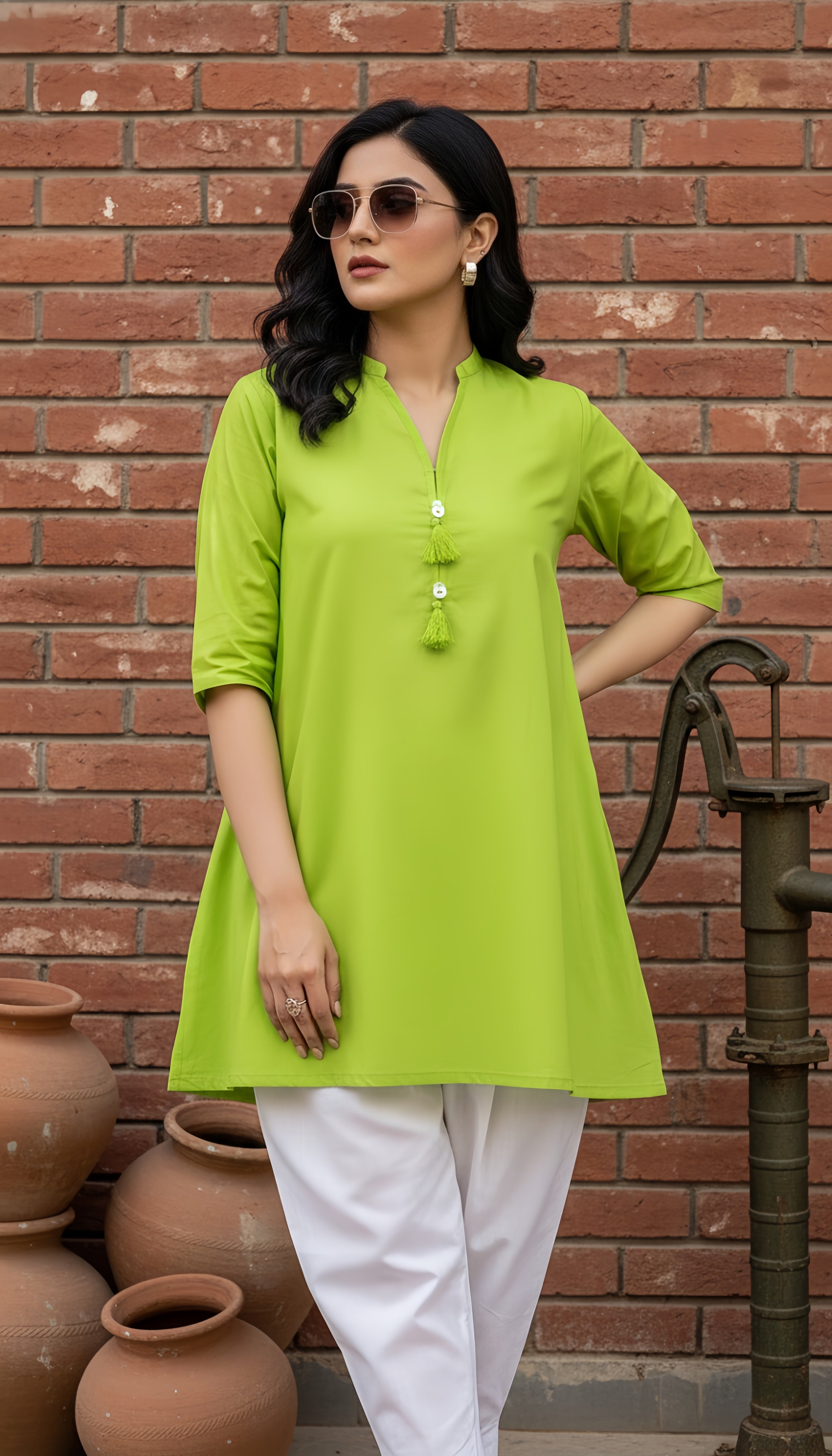 Solid 2Pc Suit Limegreen-White